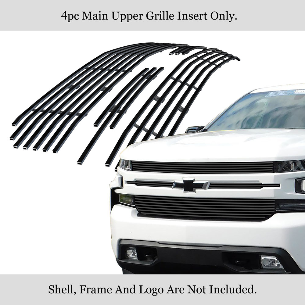 Fits 2019-2021 Chevy Silverado 1500 Upper Stainless Black Billet Grille