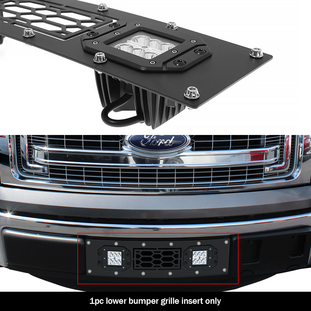 Fits 20092014 Ford F150 Lower Bumper Stainless Black Mesh LED Grille