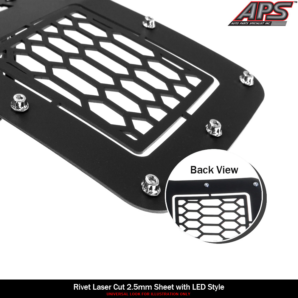 APS Compatible with 2012-2015 Tacoma Main Upper Stainless Steel Black Laser Cut Mesh with Stud Rivets /& LED Grille Insert TL6971L