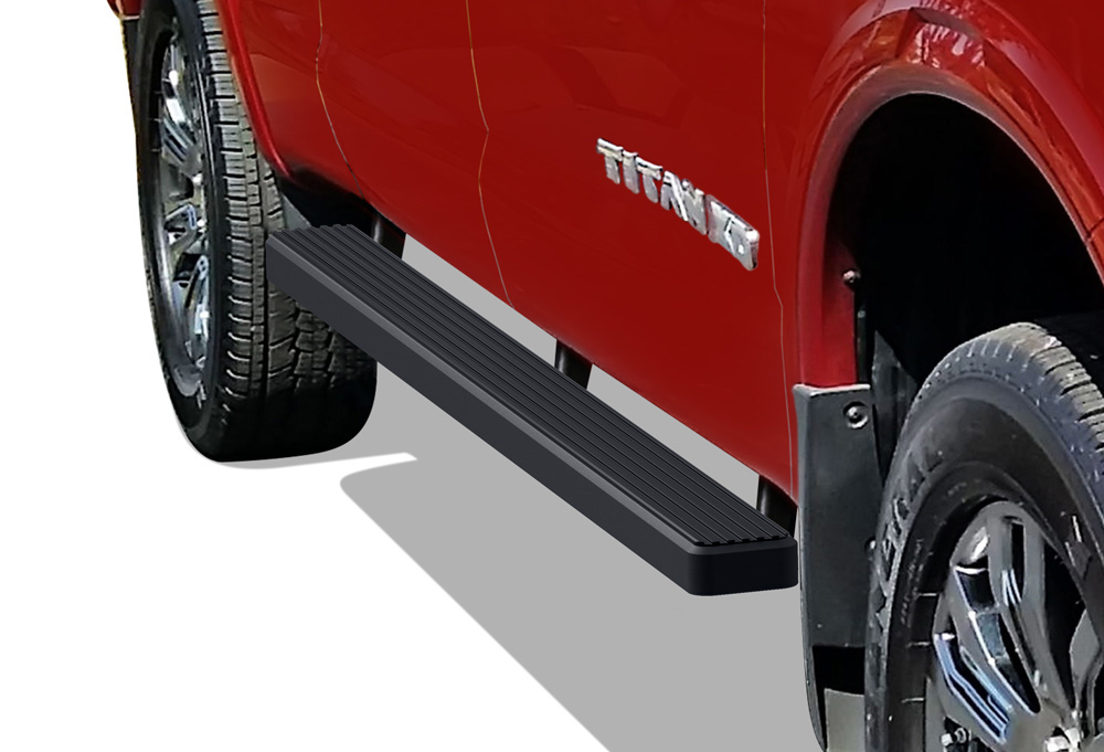 APS Running Boards 4-inch Matte Black Fit 04-24 Nissan Titan Crew Cab